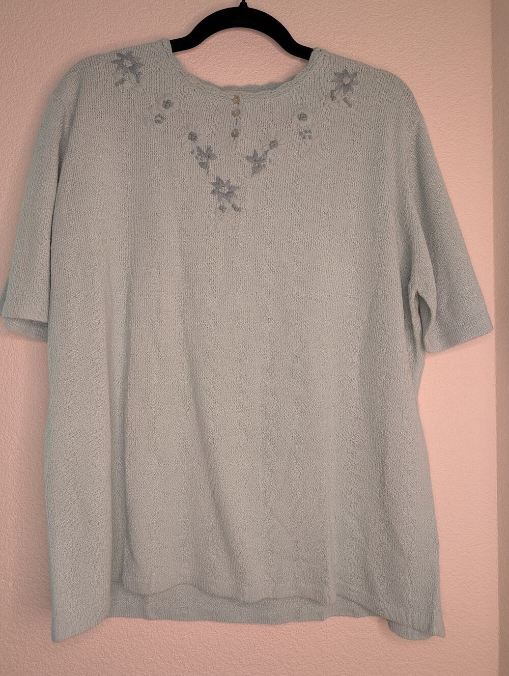 VTG Honor Millburn EWM Embroidered Button-Up Blouse Blue XL Granny Cottagecore